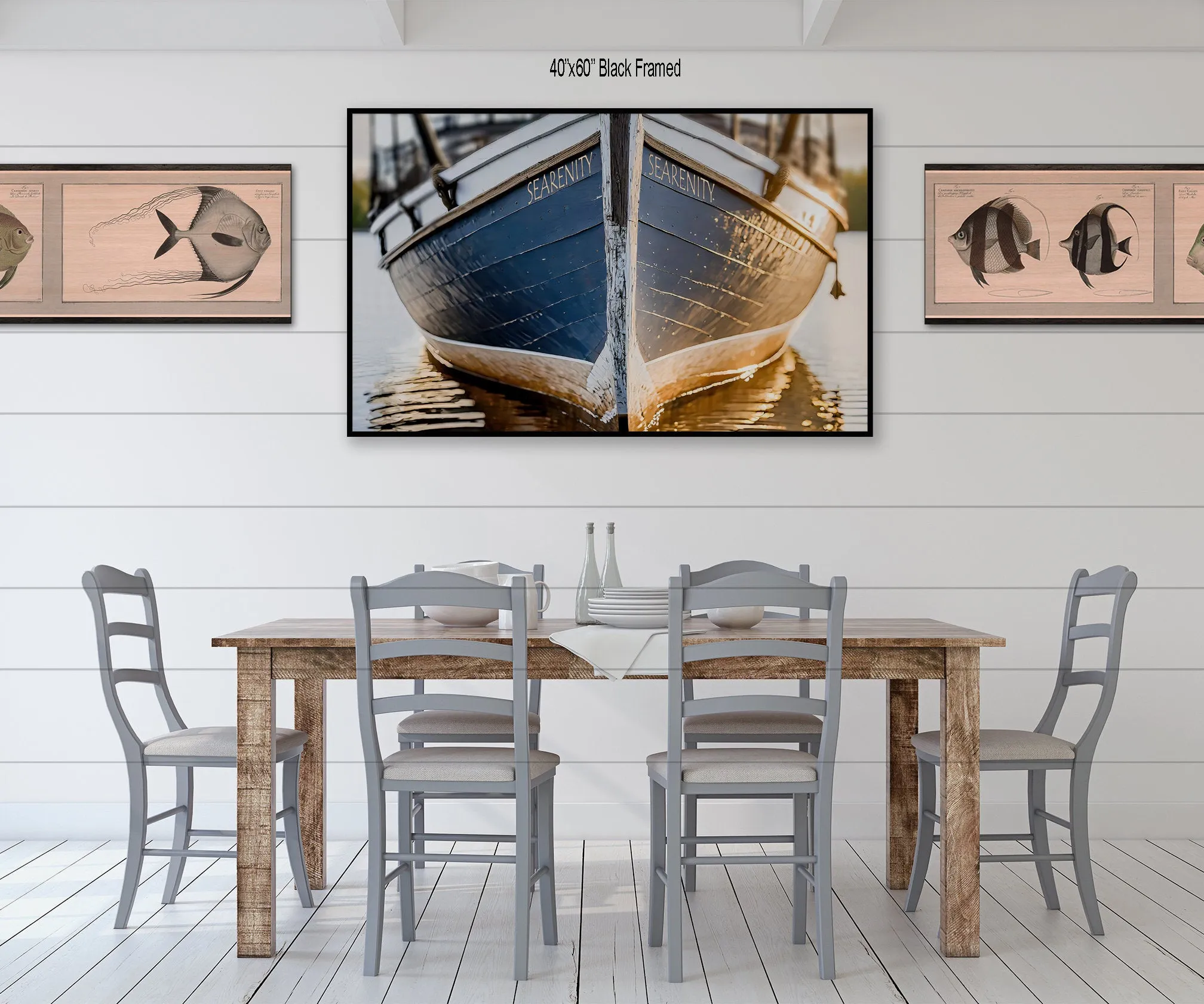 Nautical Wall Art Blue  Rustic Boat Coastal Close up Lakehouse Painting Canvas Print, Lake House Wall Art, Canoe,  Beach House,