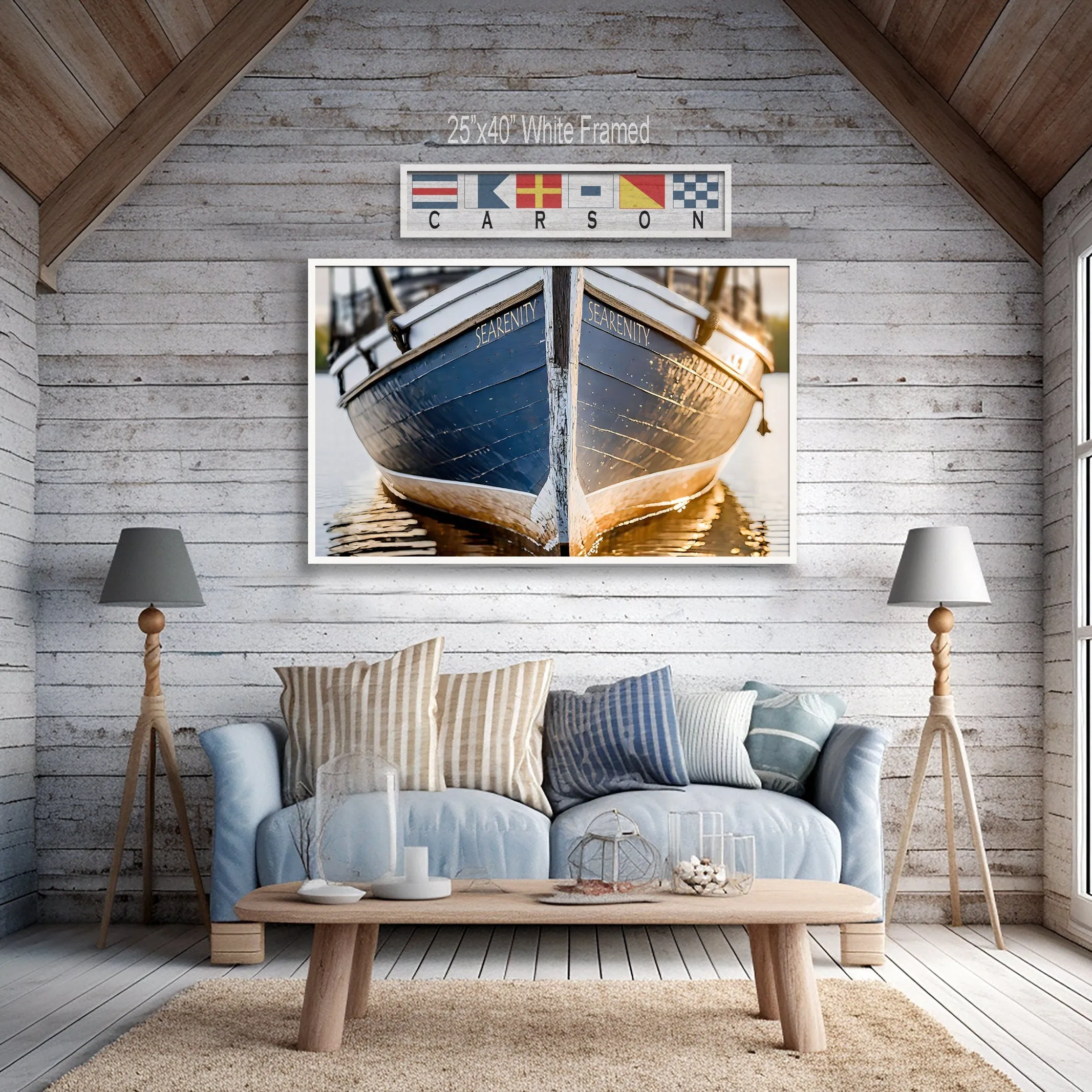 Nautical Wall Art Blue  Rustic Boat Coastal Close up Lakehouse Painting Canvas Print, Lake House Wall Art, Canoe,  Beach House,