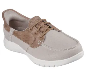 NEW Women's SKECHERS SLIP-INS: ON-THE-GO FLEX - PALMILLA Taupe CANVAS Shoes AUTHENTIC IN BOX