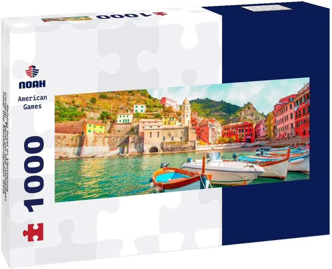 Noah Jigsaw Puzzle Fishing Boat in Vernazza - Cinque Terre on The Mountain Near The Mediterranean Sea in Liguria - Italy 1000 Pieces