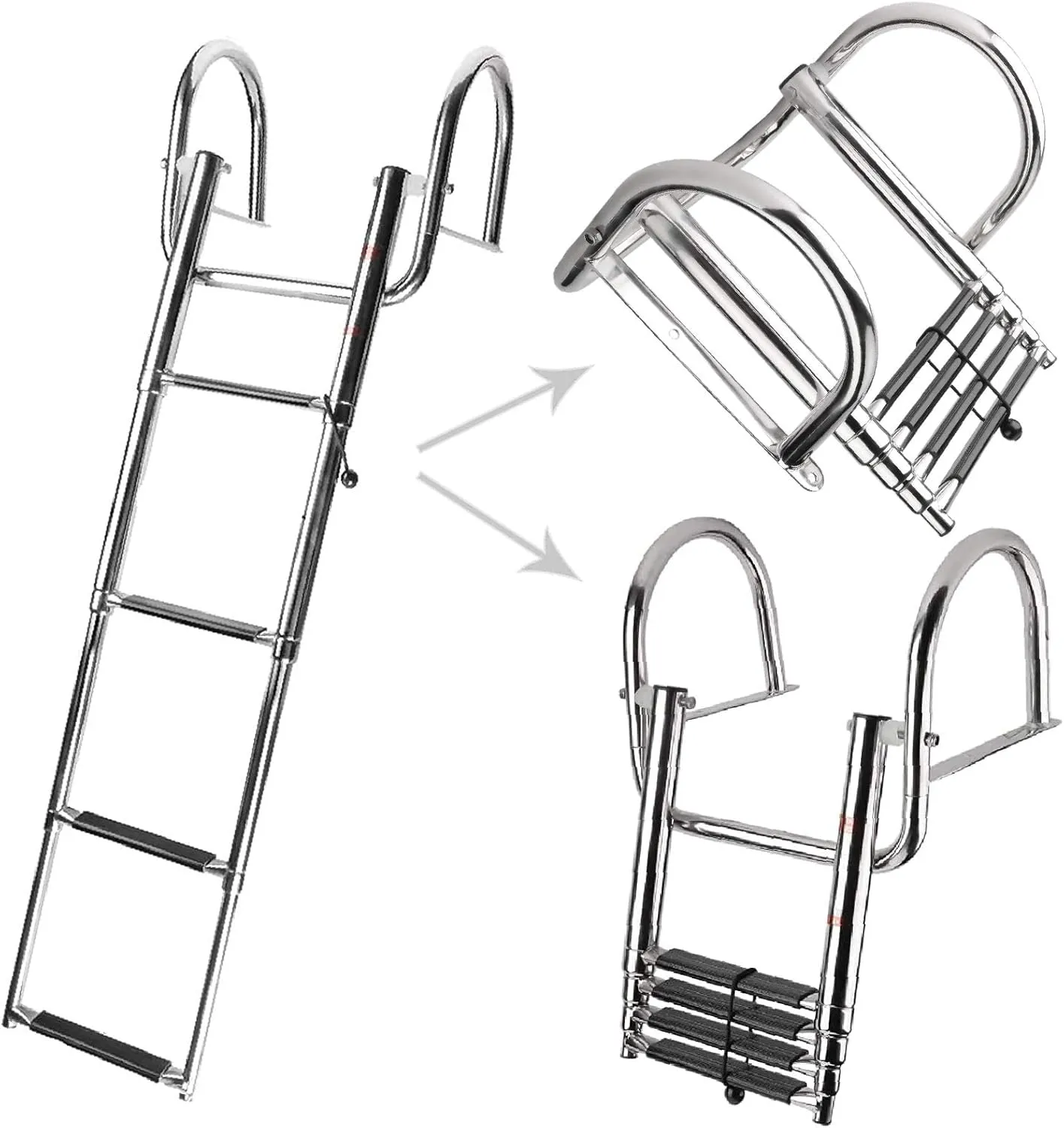 NovelBee 4 Step Inboard Boat Ladder,Stainless Steel Telescoping Step Ladder Folding Dock Ladder for Marine Boat Yacht Swimming Pool