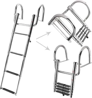 NovelBee 4 Step Inboard Boat Ladder,Stainless Steel Telescoping Step Ladder Folding Dock Ladder for Marine Boat Yacht Swimming Pool