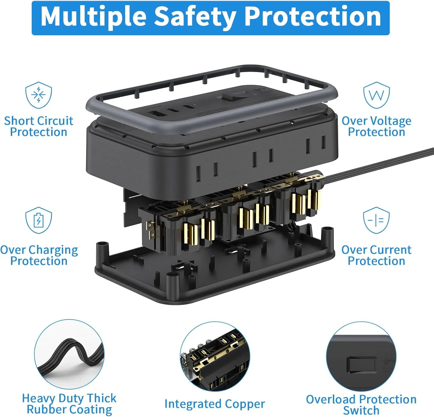 NTONPOWER Surge Protector Power Strip with 6 Outlets 4 USB Charging Station(2 USB C Port), 5 Ft Flat Extension Cord, Outlet Extender for Indoor, Home, Office Supplies, Dorm Room Essentials, Black