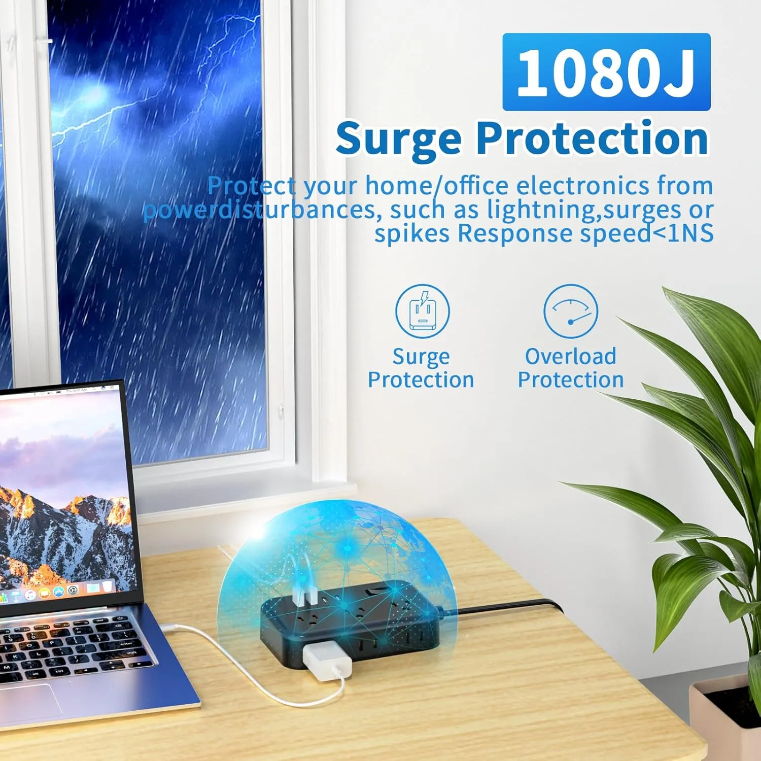 NTONPOWER Surge Protector Power Strip with 6 Outlets 4 USB Charging Station(2 USB C Port), 5 Ft Flat Extension Cord, Outlet Extender for Indoor, Home, Office Supplies, Dorm Room Essentials, Black
