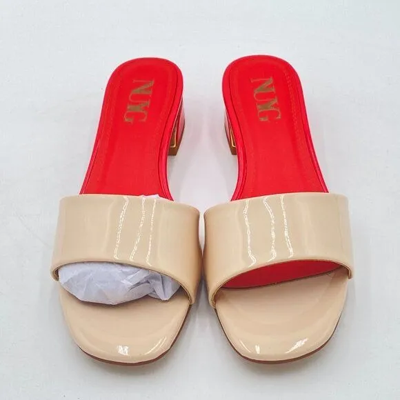 Nude Summer Mule Clogs Sandals Slip On Chunky Heel Women Slippers Open Toe Shoes