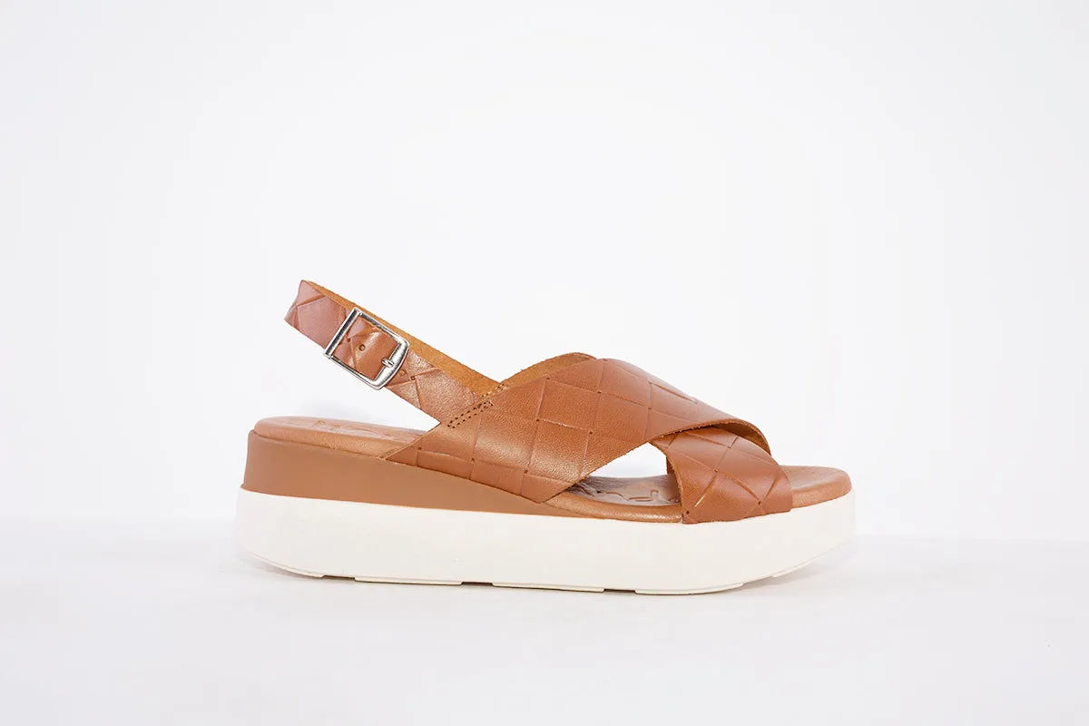 OH MY SANDALS -4997  PLATFORM WEDGE BUCKLE STRAP FASHION SANDAL - TAN