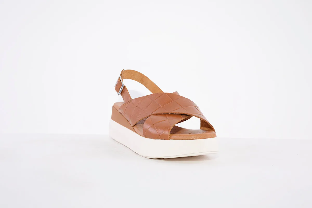 OH MY SANDALS -4997  PLATFORM WEDGE BUCKLE STRAP FASHION SANDAL - TAN