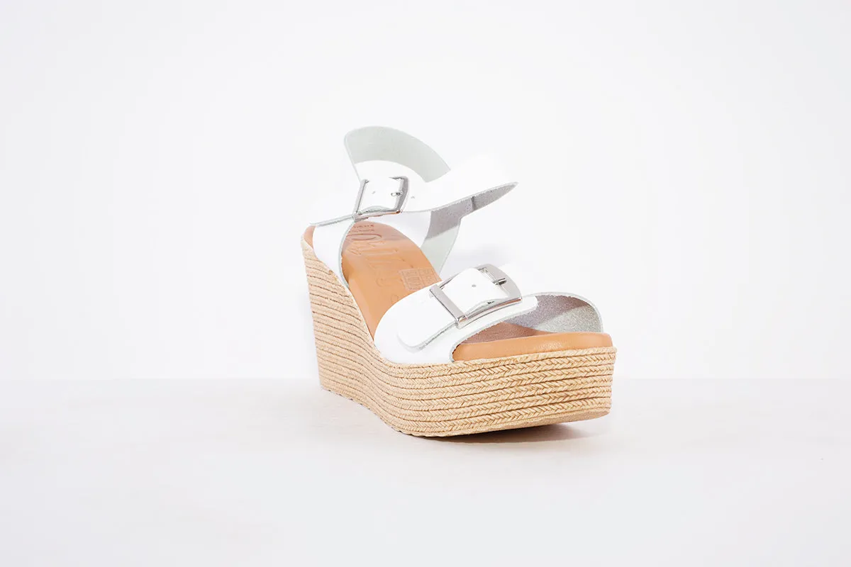 OH MY SANDALS - 5037 HIGH PLATFORM WEDGE DOUBLE BUCKLE SANDAL - WHITE