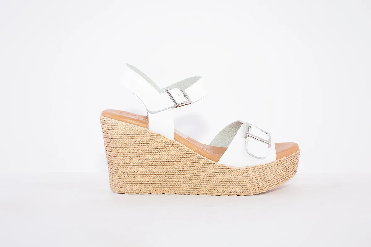 OH MY SANDALS - 5037 HIGH PLATFORM WEDGE DOUBLE BUCKLE SANDAL - WHITE