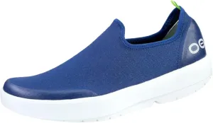 OOFOS OOmg eeZee Low Shoe, White & Navy - Women’s Size 5 - Lightweight Recovery Footwear - Reduces Stress on Feet, Joints & Back - Machine Washable