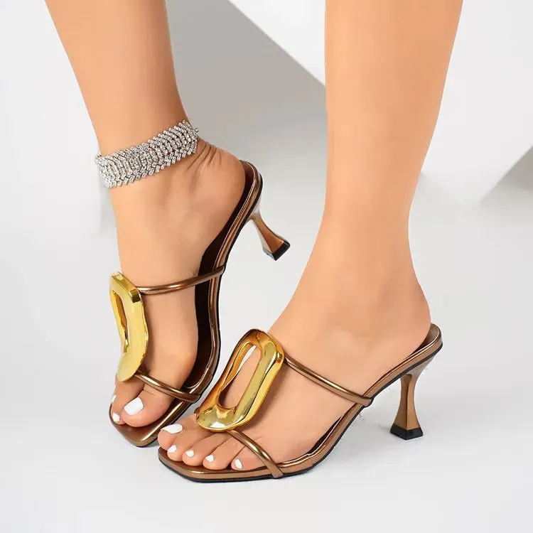 Open Toe Flare Heels Sandals