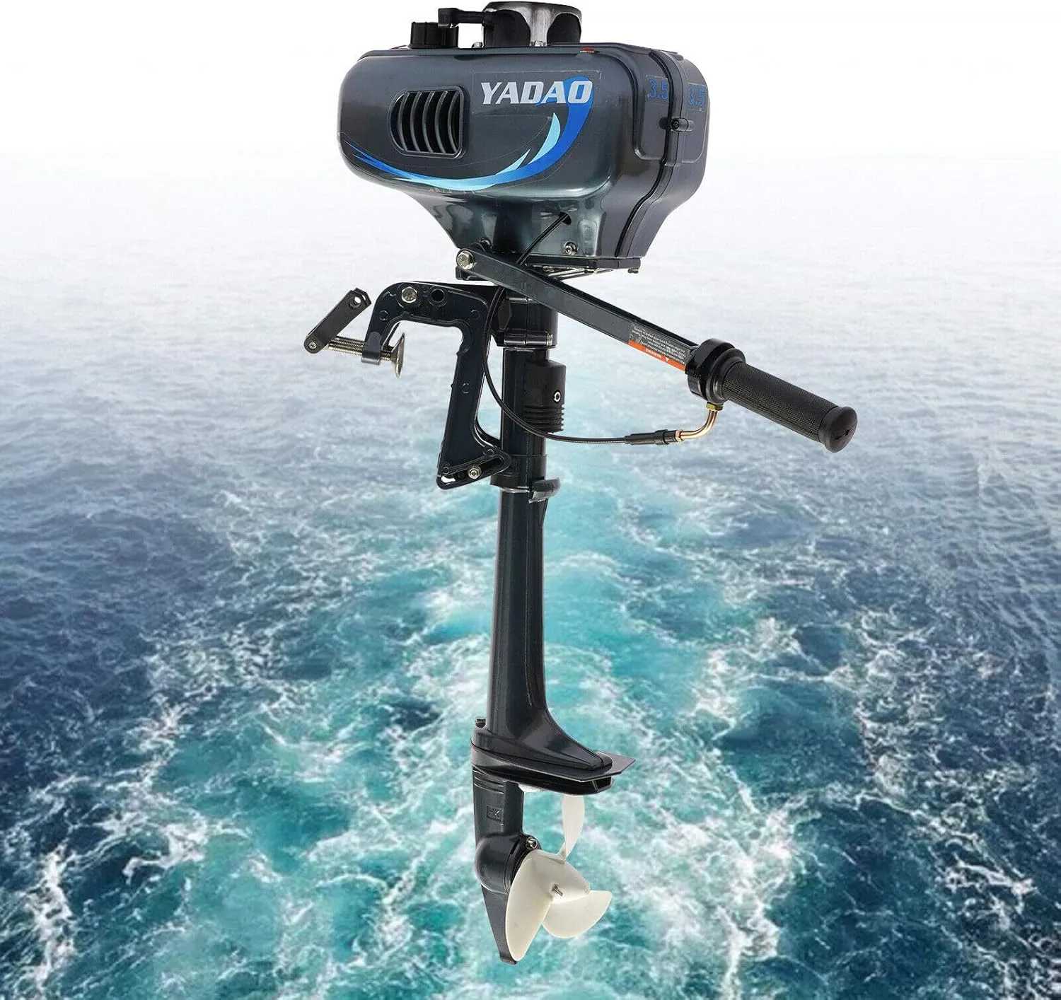 Outboard Motor Boat Engine, 2 Stroke Heavy Duty Fishing Boat Engine 3.5HP Gas Trolling Motor with Water Cooling CDI System for Rubber Boats, Inflatable Boats, Sailboats
