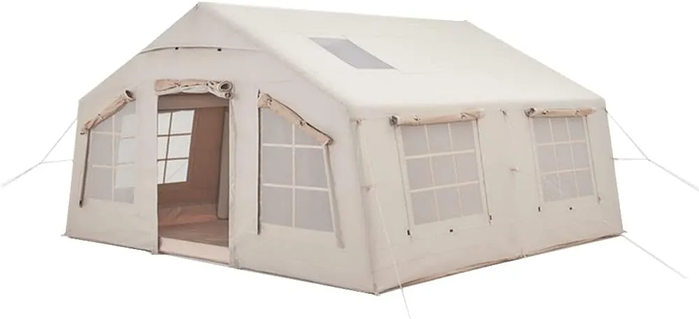 Outdoor Inflatable Camping Tent with Air Pump, 13m2 Glamping Tents, Easy Setup 4 Season Windproof House for Fishing, Camping & Hiking,480 X 360 X 250cm, White