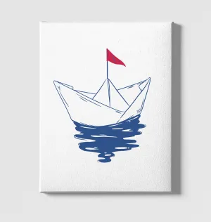 Paper Boat with a Red Flag White Canvas Wall Art 35x40cm