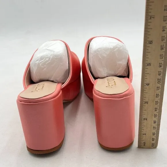 Pazzion Pink Thick Platform Round Toe Mule Clog Slip On Chunky High Heel Slipper