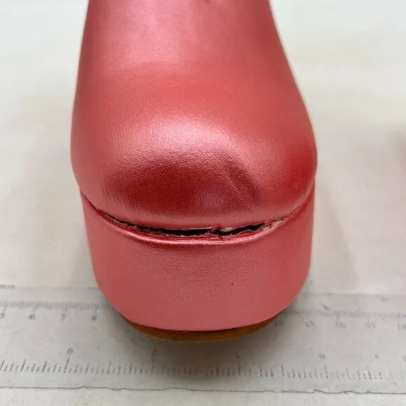 Pazzion Pink Thick Platform Round Toe Mule Clog Slip On Chunky High Heel Slipper