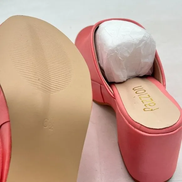 Pazzion Pink Thick Platform Round Toe Mule Clog Slip On Chunky High Heel Slipper