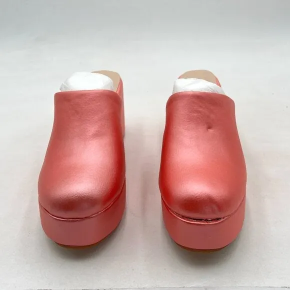 Pazzion Pink Thick Platform Round Toe Mule Clog Slip On Chunky High Heel Slipper