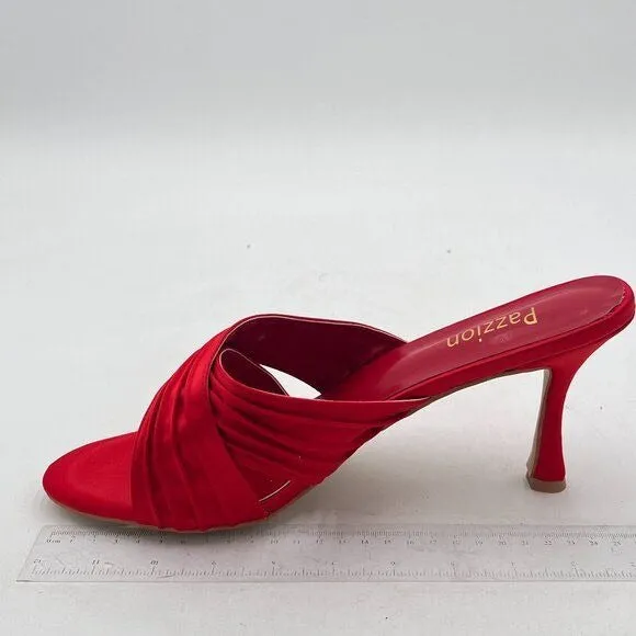 Pazzion Red Open Toe High Heel Mule Sandal Cross Straps Slip On Backless Slipper
