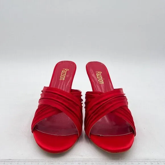 Pazzion Red Open Toe High Heel Mule Sandal Cross Straps Slip On Backless Slipper