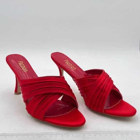 Pazzion Red Open Toe High Heel Mule Sandal Cross Straps Slip On Backless Slipper