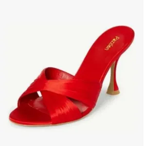 Pazzion Red Open Toe High Heel Mule Sandal Cross Straps Slip On Backless Slipper