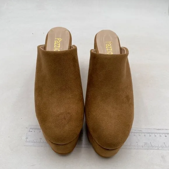 Pazzion Womens Comfy Thick Platform Round Closed Toe Clogs Mule Brown Shoes
