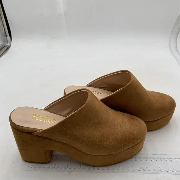 Pazzion Womens Comfy Thick Platform Round Closed Toe Clogs Mule Brown Shoes