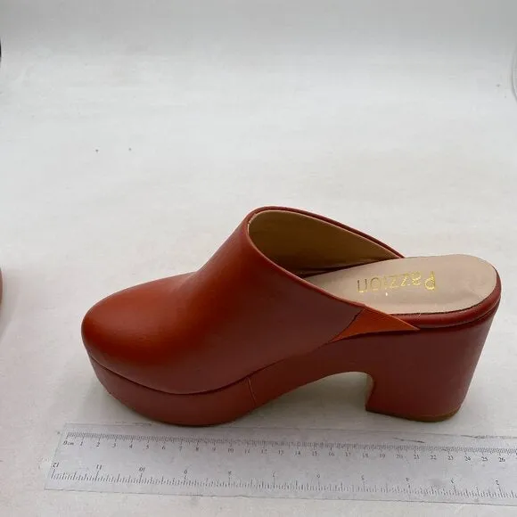 Pazzion Womens Comfy Thick Platform Round Closed Toe Clogs Mule Red Shoes Indoor