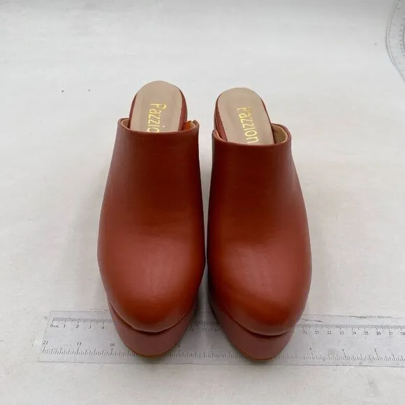 Pazzion Womens Comfy Thick Platform Round Closed Toe Clogs Mule Red Shoes Indoor