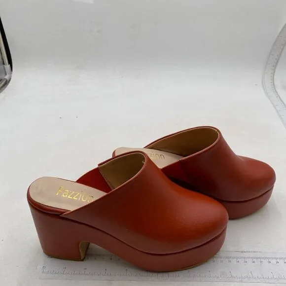 Pazzion Womens Comfy Thick Platform Round Closed Toe Clogs Mule Red Shoes Indoor