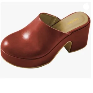 Pazzion Womens Comfy Thick Platform Round Closed Toe Clogs Mule Red Shoes Indoor