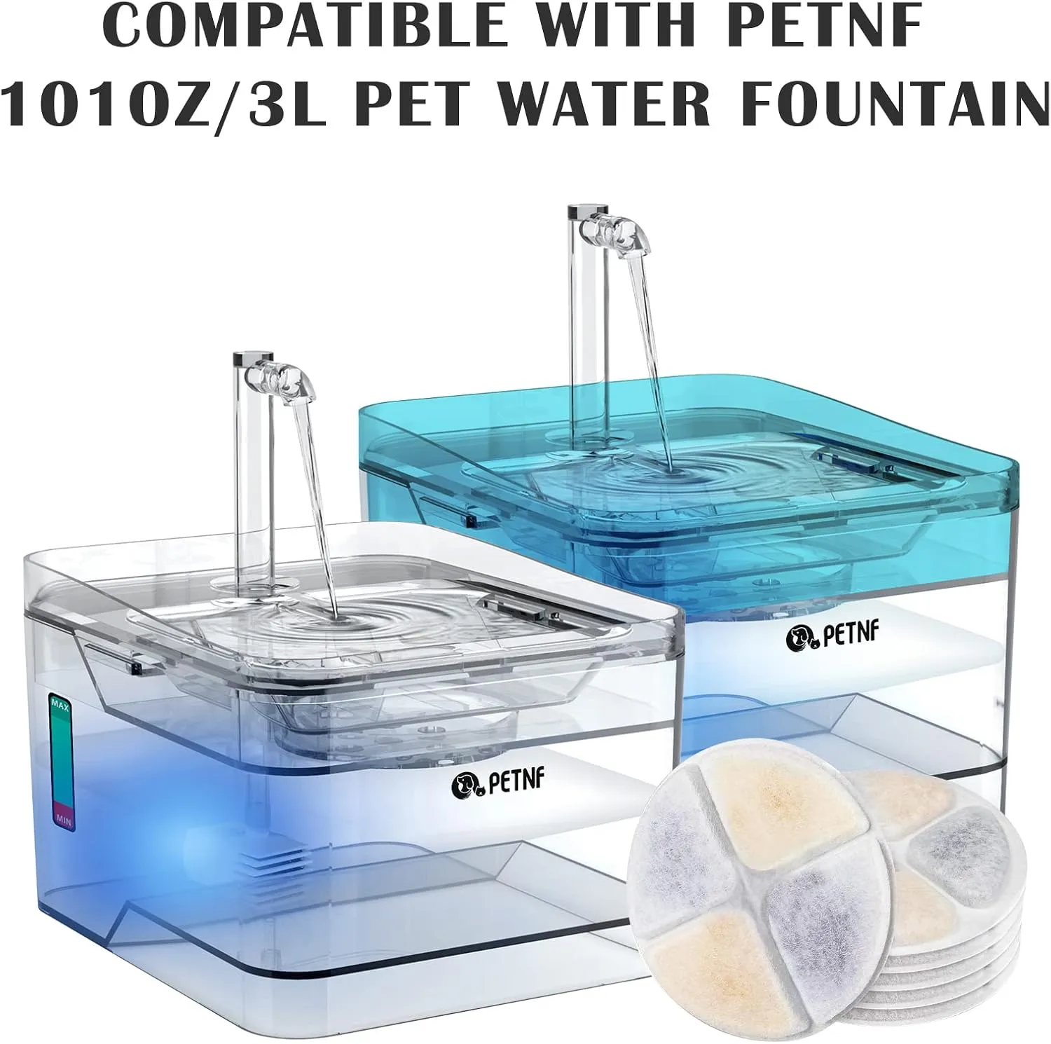 PETNF Replacement Pump for Cat Water Fountain with LED Light, Compatible for 3L/101OZ Transparency Pet Water Fountain, Ultra Quiet Long Lifespan Cat Water Pump with Adjustable 3 Kind Water Flow