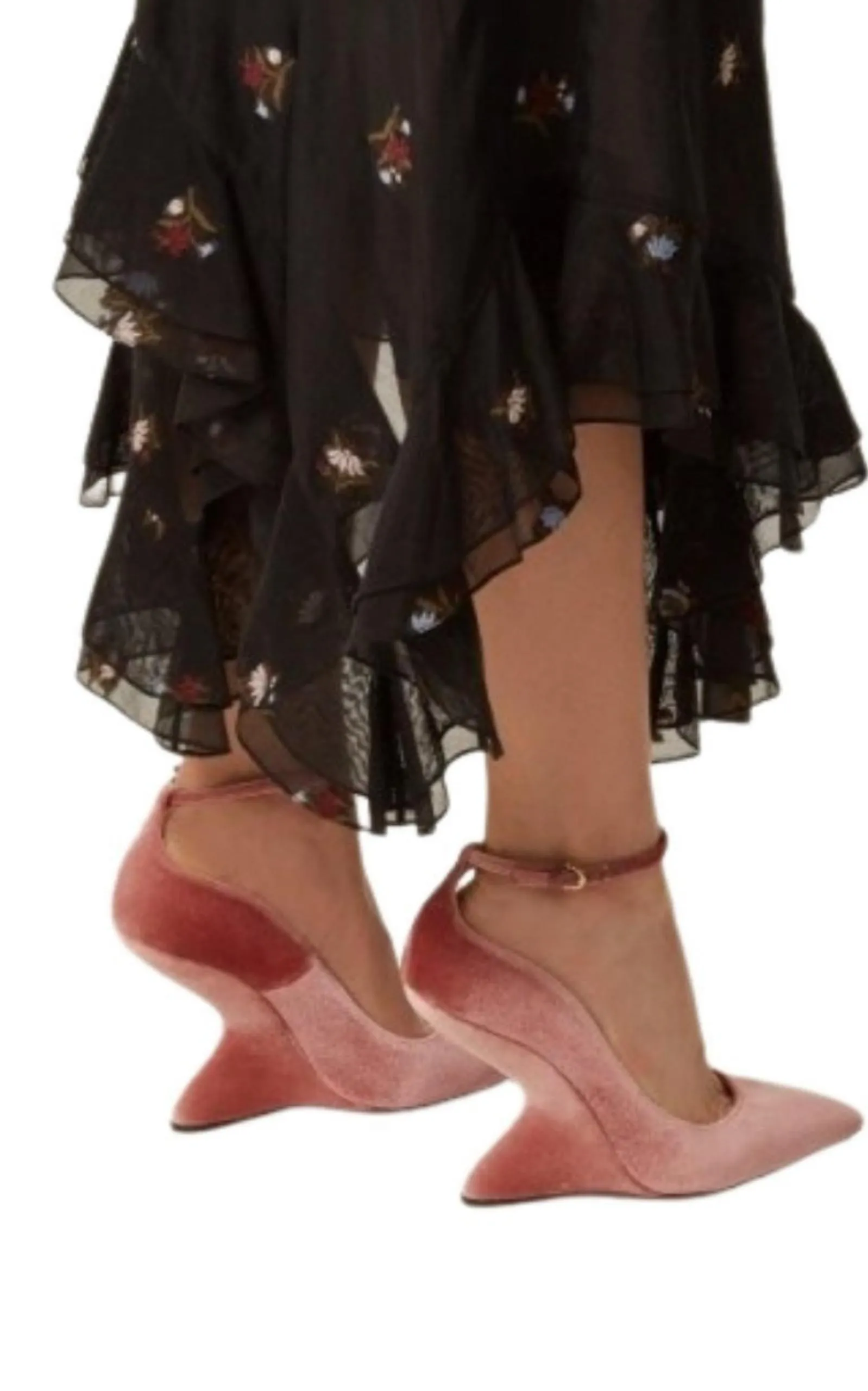 Pink Tivoli Velvet F-wedge Pumps
