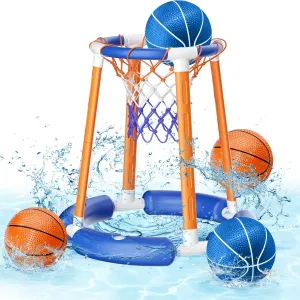 Pool Basketball Hoop Poolside, Floating Pool Toys with 4 Basketballs/1 Pump, Swimming Pool Games for Kids Adults, Water Basketball for Pool Basketball Games for Outdoor Indoor Play