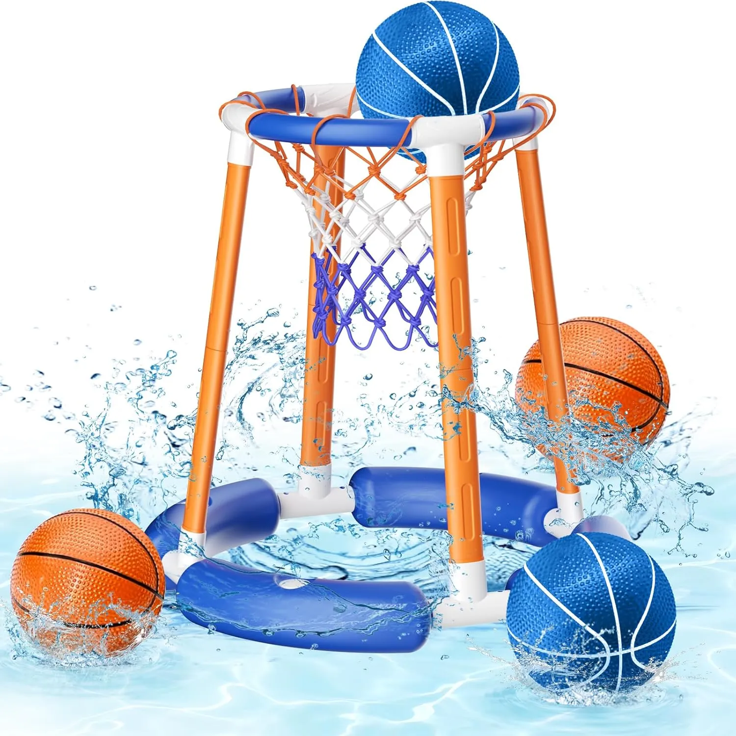 Pool Basketball Hoop Poolside, Floating Pool Toys with 4 Basketballs/1 Pump, Swimming Pool Games for Kids Adults, Water Basketball for Pool Basketball Games for Outdoor Indoor Play