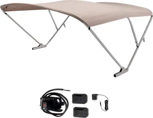 Power Bimini Electric Shade System for Pontoon Boats, 92-102" Wide, 20V Rechargeable Battery Powered or 12V Hardwired, 10' Fade-Resistant Fabric, Anodized Frame