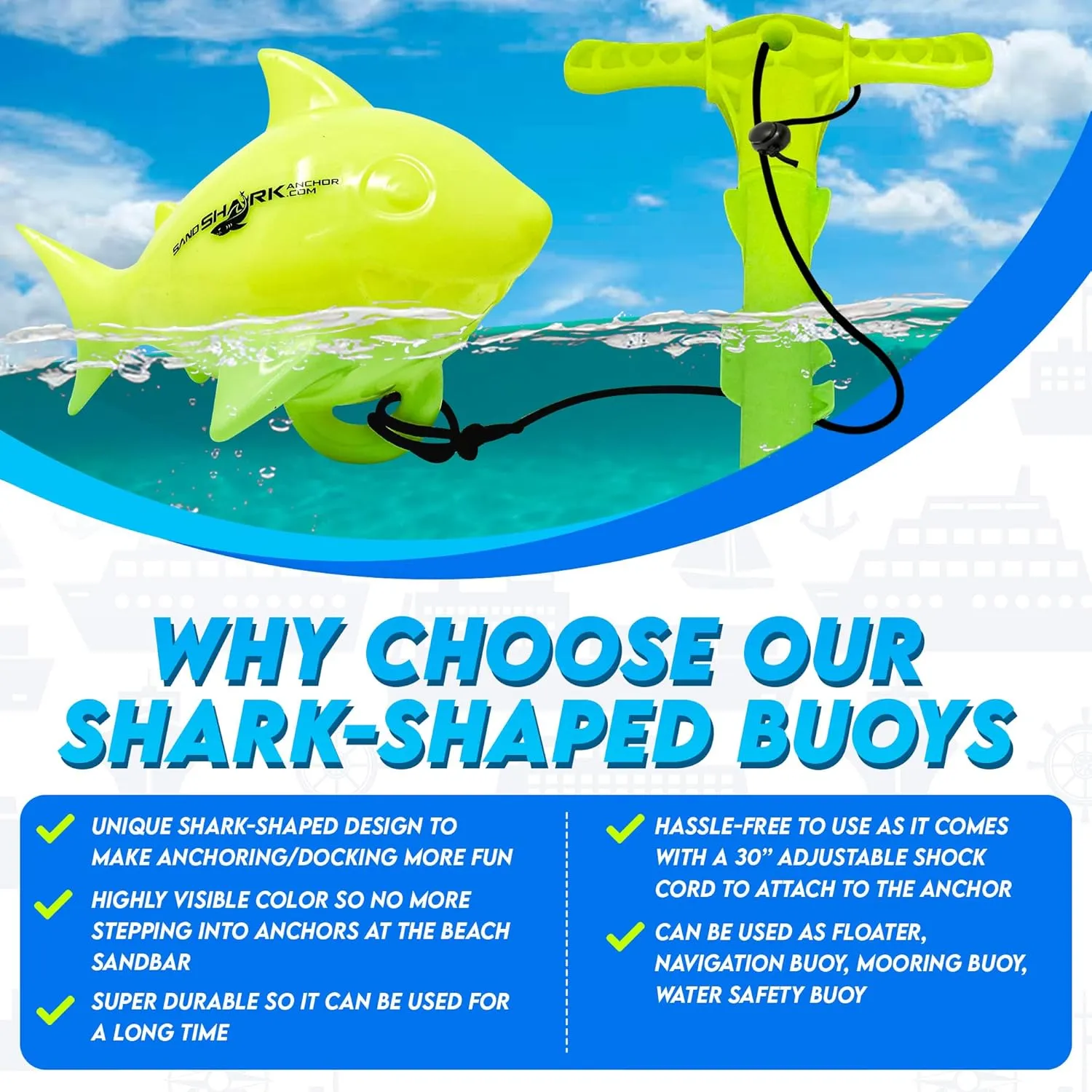 Premium Floating Anchor Marker Buoy by SandShark. High Visibility Markers for Anchors at The Beach, Lake, Shallow Water, Sandbar, Find Your Anchor, Prevent Accidental Hitting or Stepping on Anchors