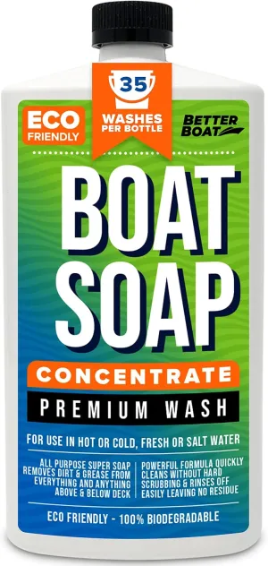 Premium Grade Boat Soap, Marine Concentrate Cleaner, Wash and Wax for Freshwater and Saltwater Use, Cleans Fiberglass Boat Hulls, RVs, Marine Cleaning Supplies