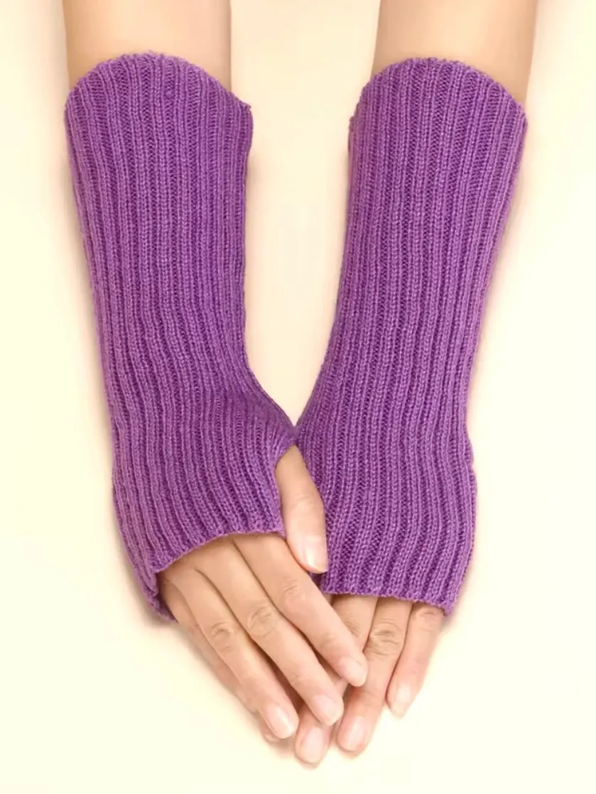Purple Long Sleeve Knit Fingerless Gloves