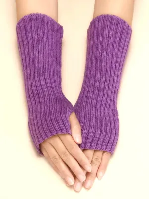 Purple Long Sleeve Knit Fingerless Gloves