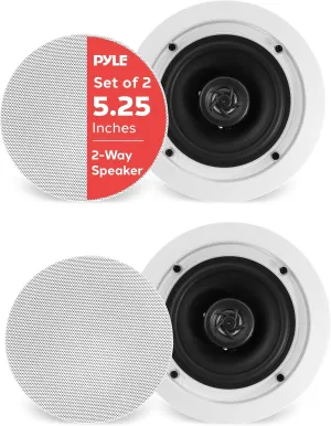 Pyle Pair 5.25” Flush Mount in-Wall in-Ceiling 2-Way Home Speaker System Spring Loaded Quick Connections Dual Polypropylene Cone Polymer Tweeter Stereo Sound 150 Watts (PDIC1651RD) White
