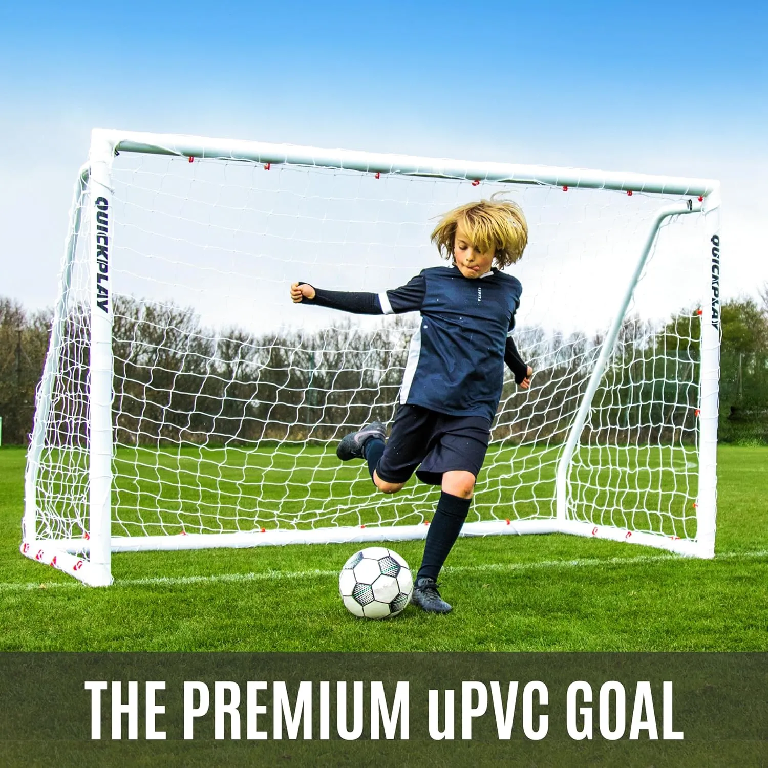QUICKPLAY Q-Fold Match Soccer Goal | The 30 Second Folding Soccer Goal Match Standard [Single Goal] The Best Weatherproof Soccer Net for Adults & Kids
