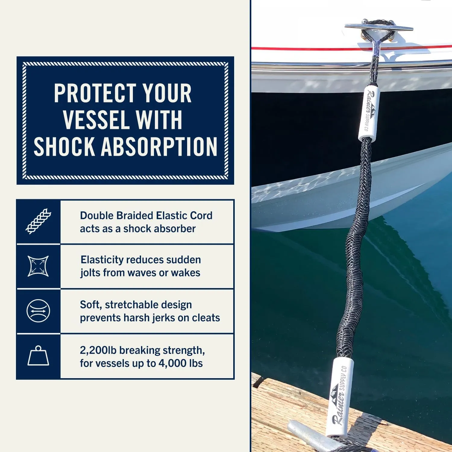 RainierSupplyCo Bungee Dock Line - 2 Pack Boat Dock Lines - 4-5.5ft, 5-7ft or 6-9ft Boating Ropes for Docking with Loop - Mooring Docklines and Boat Accessories for Pontoon, Jet Ski, Kayak, PWC