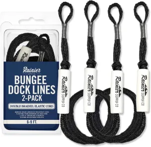 RainierSupplyCo Bungee Dock Line - 2 Pack Boat Dock Lines - 4-5.5ft, 5-7ft or 6-9ft Boating Ropes for Docking with Loop - Mooring Docklines and Boat Accessories for Pontoon, Jet Ski, Kayak, PWC
