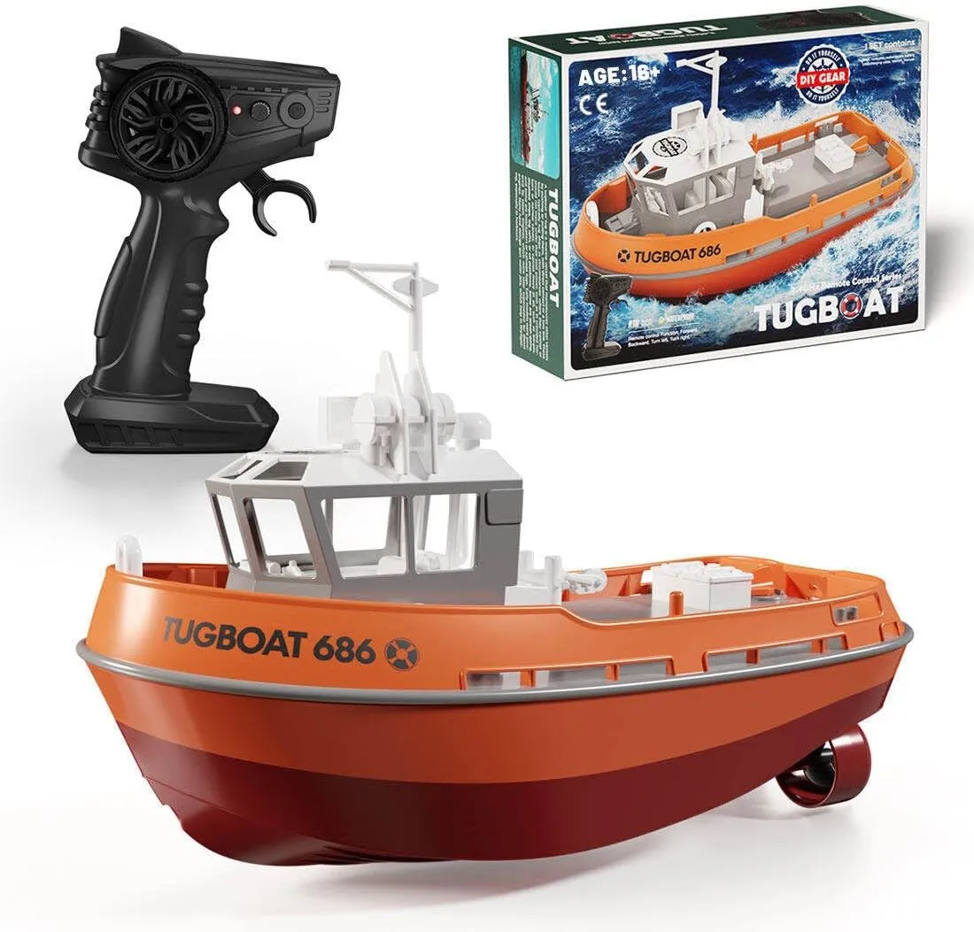 RC Racing Boat for Pools and Lakes, 8KM/H 2.4G 1/72 Electric Tugboat Model High-Speed Waterproof Remote Control Boat Toy Gifts for Kids Boys Adults - RTR Version