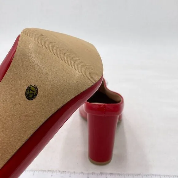Red Pearl Casual Slip On Mule Chunky Heel Slide Slippers Pointed T Dress Loafers