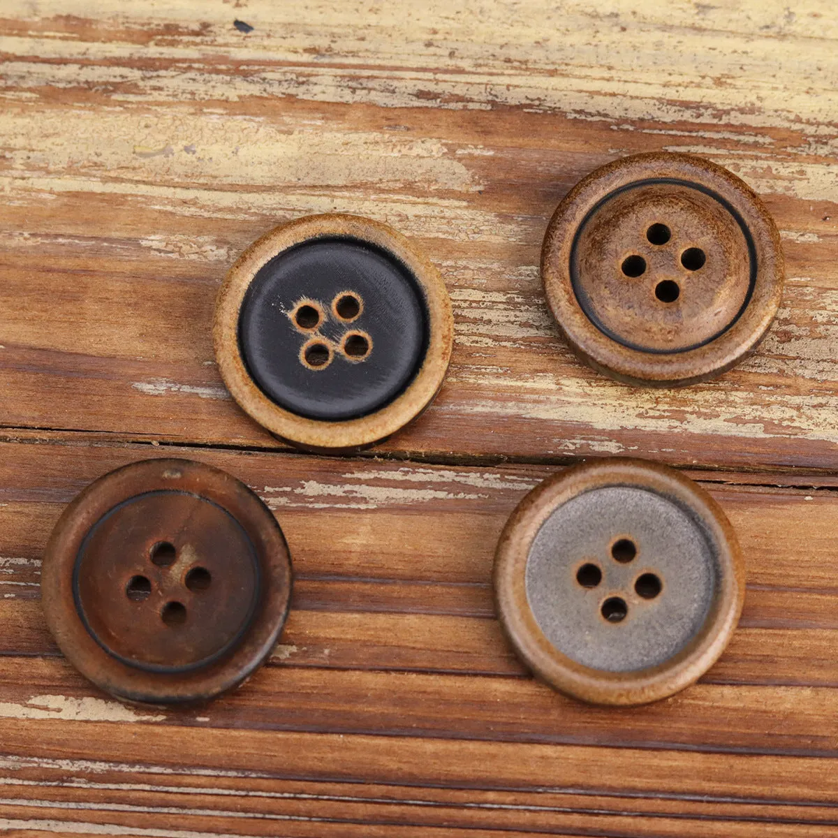 Retro Horn Round-Edged All-Black Burnished Buttons 20 Pack(5 Sizes)