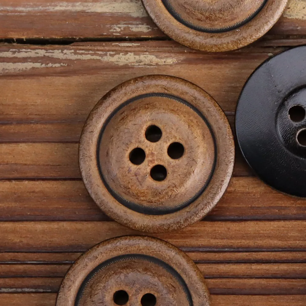 Retro Horn Round-Edged All-Black Burnished Buttons 20 Pack(5 Sizes)