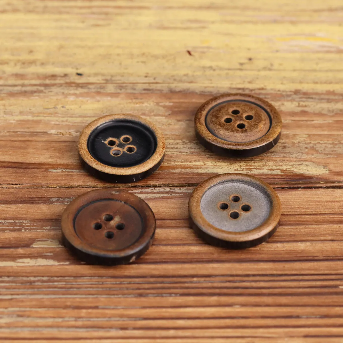 Retro Horn Round-Edged All-Black Burnished Buttons 20 Pack(5 Sizes)